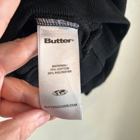 Butter Goods Crewneck Black Sweatshirt Blue Letters SZ L Skater Streatwear - Picture 6 of 8